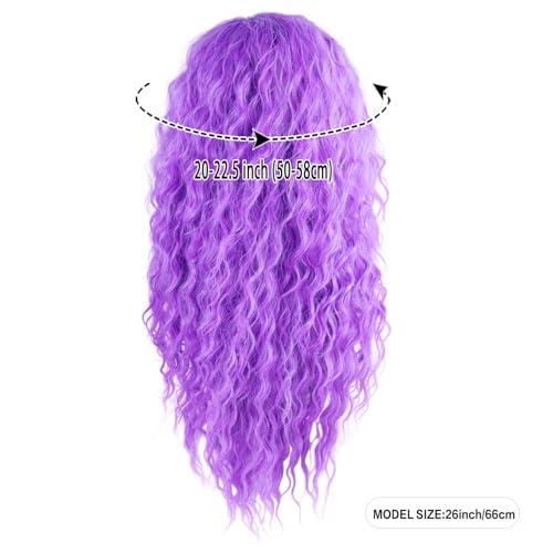 Image of GNIMEGIL Long Purple Wavy Wigs for Women 26 Inch Free Part Curly Wig Natural Looking Synthetic Heat Resistant Fiber for Daily Party