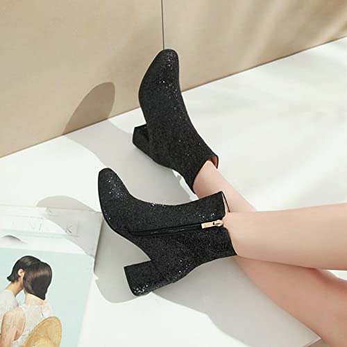 FIFSY Women Sparkly Ankle Boots Sequin Glitter Booties Chunky High Heels2