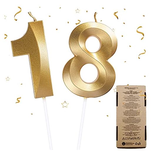 Velas de Cumpleaños 18, Velas de Pastel de Cumpleaños - Cake Topper Decoracion para Tartas de Cumpleaños, 2 Piezas Velas de Números para Fiesta de Cumpleaños Boda Aniversario Celebración (Número 18)