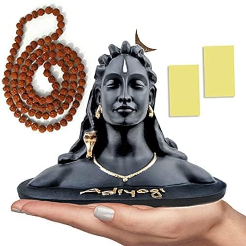 JD FRESH 3 Inch Adiyogi Statue with Rudraksh Mala/Resin Car Dashboard Idols/Lord Shiva for Pooja/Shivratri Gift/Decor/Shiv Murti/Mahadev Statues/Decorative Items for Home/Office(Black)