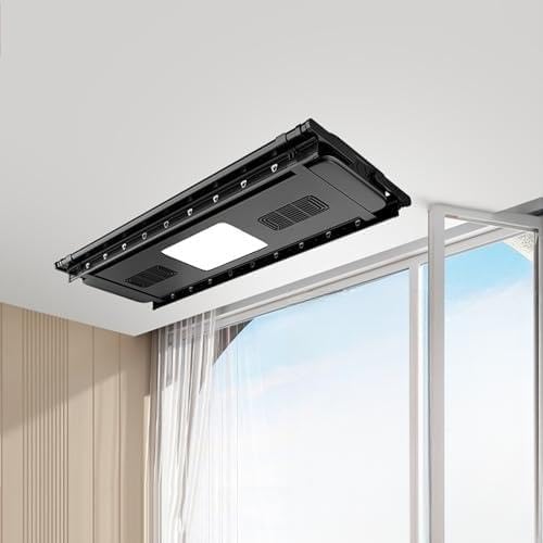 Foldable Space-Saving Clothes Rack Floor-Standing Clothes Rack Tripod Portable Rotating Clothes Rack，Automatic Ceiling-Mounted Clothes Drying Rack with Remote Control, Space-Saving Laundry S