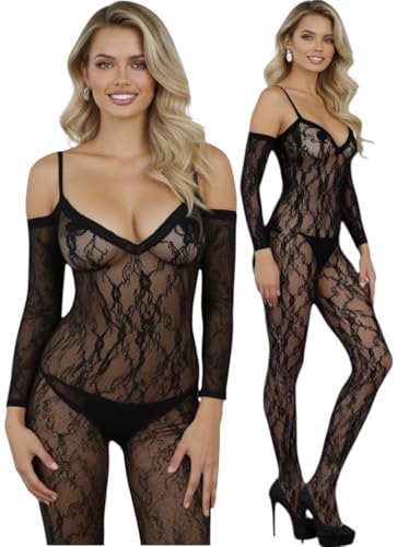 Image of ToBeInStyle Women's Long Sleeve Bodystocking Bodysuit Lingerie Regular & Plus Sizes