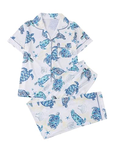 Image of Verdusa Women's 2 Piece Pajama Sets Cute Printed Fall Pajamas Sleepwear Button Up Shirt with Pants Lounge Pjs