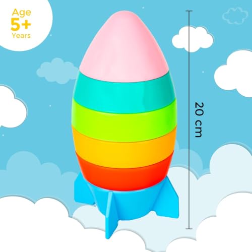 Image of Ratna's Rocket Stacker Educational Toy, Bright & Engaging Design, Colourful Stacking Rings Ideal for Color & Size Recognition, Perfect Toy for 1 Year Old