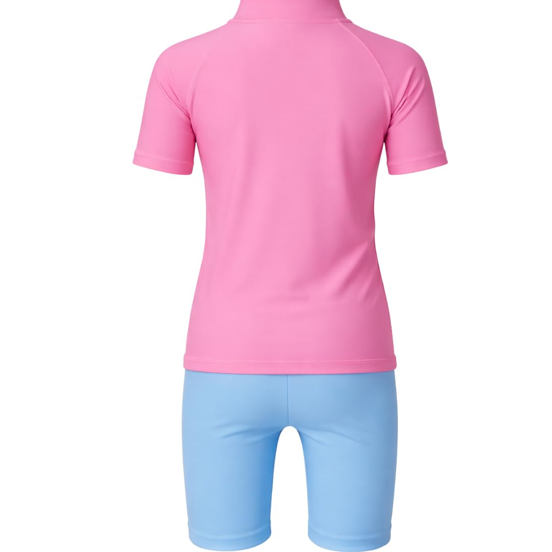 Maillot de bain et short de bain anti-UV UPF 50+ pour fille Rose et bleu