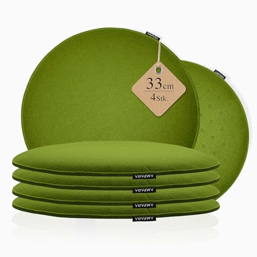 Ampara - 4er Set Stuhlkissen rund 33 cm - rutschfest & Gemütlich - Sitzkissen Filz rund | für Stuhl, Bank, Hocker etc. (grün) Ampara - 4er Set Stuhlkissen rund 33 cm - rutschfest & Gemütlich - Sitzkissen Filz rund | für Stuhl, Bank, Hocker etc. (grün)