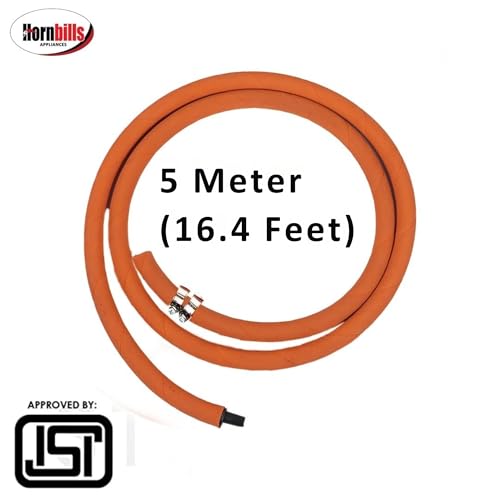 Image of Hornbills Gas Pipe 5 Meter with ISI Certified LPG Cylinder Hose Pipe Flame Resistant Fine Quality, Leak Proof, Rat bite-Proof, Crackproof, Made with Reinforced Steel Wire 5 Years Warranty (with Clip)