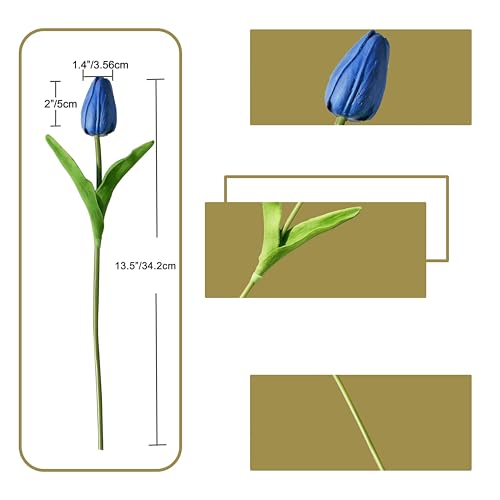 Image of ONLY ART Artificial Navy Blue Tulips 20 Pcs - 13.5 Inch PU Faux Flowers with Bendable Stems for Home Decor, Wedding Centerpieces, DIY Floral Arrangements, New Year and Valentine's Day