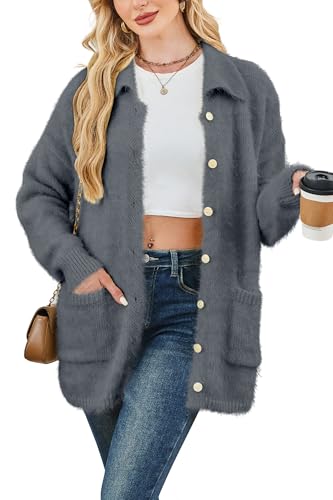 Cakulo Womens Oversized Fuzzy Cardigan Sweaters Fall Winter Outfits Open Front Collared Cardigans Pockets 2025