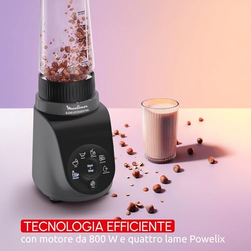 Moulinex Blend Up Essential, Mini Frullatore Salvaspazio, con 6 Programmi Automatici, App e Ricettario Digitale, Pulizia Automatica e Accessori Lavabili in Lavastoviglie, 800W, Grigio Scuro, LM1EHB - Immagine 2
