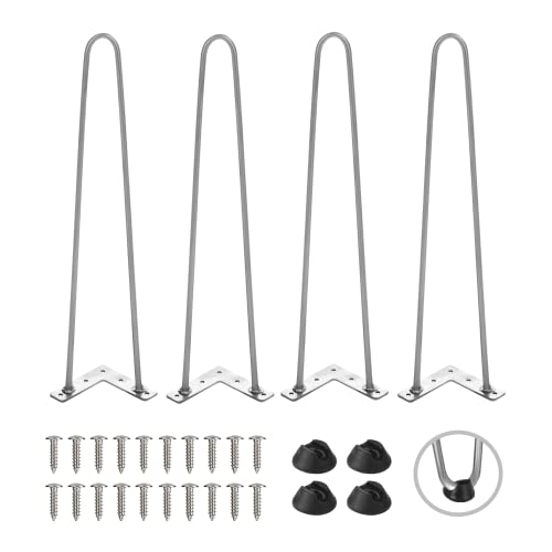 Heavy Duty Hairpin Furniture Leg - TEN49 Industrial 20 Inch Strength Metal Legs with Raw Steel Color - Mid-Century Modern Hair Pin Leg for Bed Side/End, Sofa, Coffee/Dresser Table, Bench Base