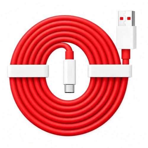 Image of One Plus 80W USB-A to Type-C Fast Charging Cable Compatible with OnePlus 11, 11R, 10 Pro, 10R, 10T, 9RT, 9R, 8T, 7T, 6T, Nord, CE 2 Lite 5G, CE 3 5G, CE 3 Lite, All Smartphones (DL129, Red)