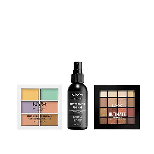 NYX PROFESSIONAL MAKEUP Concealer Color Correcting Palette + Ultimate Shadow Palette (Warm Neutrals) + Setting Spray Matte Finish