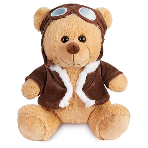 Brubaker Orsetto Pilota con Occhiali da Aviatore e Completo da Pilota in Marrone - 25 cm Orsetto in Uniforme da Pilota - Orso di Peluche Portafortuna - Orso Pilota
