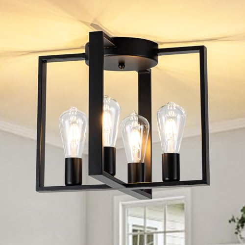 4-Light Black Semi Flush Mount Ceiling Light, 15.3