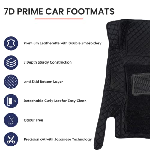 Image of KA10 7D Car Floor Mat for Aura | Custom Fitted | Premium PU Leather | 100% Waterproof, Zero-Dust, Shield Your Car Floor | Full Set with Grass | (Black with Black)