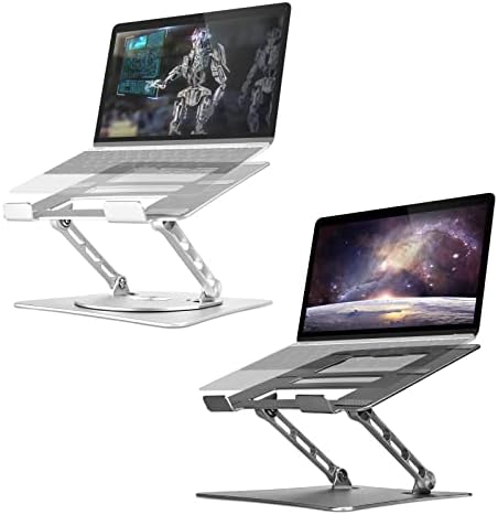 Bcom Adjustable Laptop Stand with 360° Rotating Base，Foldable Aluminum Alloy Computer Laptop Riser，Ergonomic Design，Compatible with 10 to 17" Laptops，Laptop Stand for Desk for Office and Home