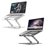Bcom Adjustable Laptop Stand with 360° Rotating Base，Foldable Aluminum Alloy Computer Laptop Riser