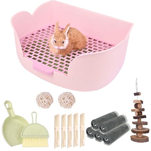 RUBYHOME Caja de arena grande para conejitos (17 x 11.8 x 6.2 pulgadas), arena para animales pequeños, inodoro para mascotas, orinal de esquina, bandeja para mascotas, fácil de limpiar (morado)