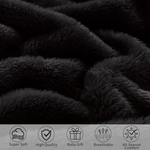 Pro Goleem Fleece Baby Blanket with 2 Inch Satin Trim Soft Anti-Static Plush Blanket for Boys and Girls Christmas Baby Gifts for Babies Black 30''x40''