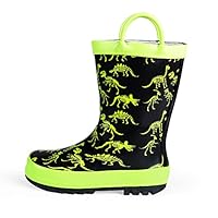 NORTY Rubber Rain Boots for Kids - Waterproof Rubber Boots Boys and Girls Solid & Printed Rainboots for Toddlers and Kids - Dinosaur Bones
