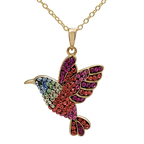 Crystalogy Women’s Jewelry, Sterling Silver Swarovski Multicolored Crystal Humming Bird Pendant Necklace, 18” Chain #TOP4