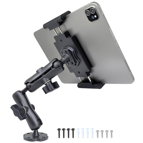 VAUBORTTI Aluminum Heavy-Duty Dual Arm Tablet Mount with 4-Point 360° Rotation Drill Base - Fits 6.5