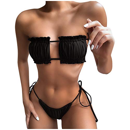 Genérico Bikini Hueco Traje de baño Ropa de Playa Sexy Conjunto Fruncido Acolchado Push-Up Traje de baño Mujeres Trajes de baño Tankinis Conjunto Bañador Cambia De Color El Agua