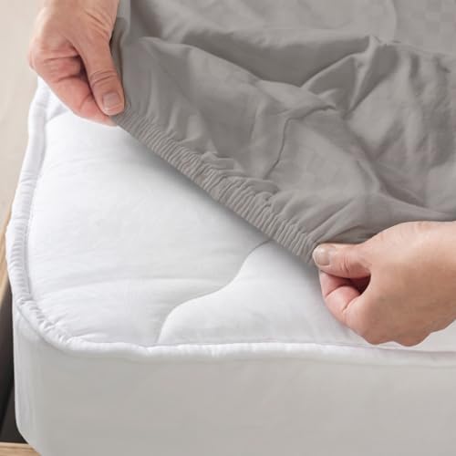 Image of Story@Home Luxe King Size Fitted Bedsheet with 2 Pillow Covers | 500 TC Egyptian Cotton Compact Yarn | 182 x 198 cm | Fits Up to 12 Inch Mattress | Checkered Jacquard | Silver Grey | Gift Packaging