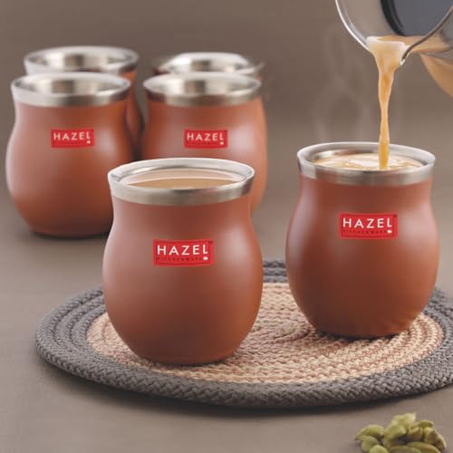 Image of HAZEL Double Wall Stainless Steel Kullad Set of 6 | Matt Brown Finish Tea & Coffee Cups | 150 ML