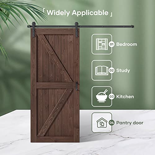 Image of FREDBECK 36 x 84 Brown Wood Barn Door with Hardware Included,K-Frame,Coffee