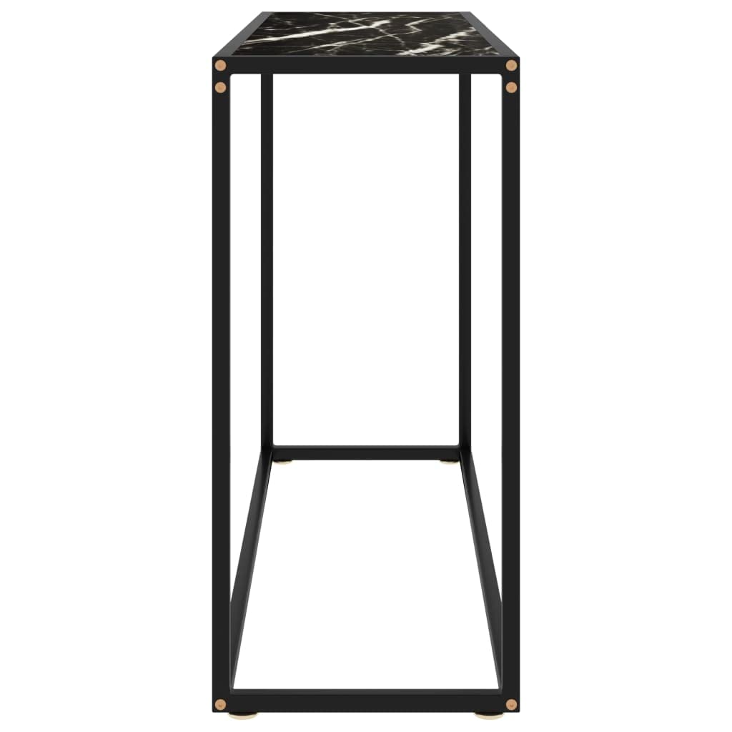 Generic Stolik Konsolowy Czarny 100x35x75 Cm Szkło Hartowane z fakturą Marmuru, Prosty, Ale Nowoczesny Stolik Końcowy, Solidny i Stabilny Stolik Boczny do Salonu