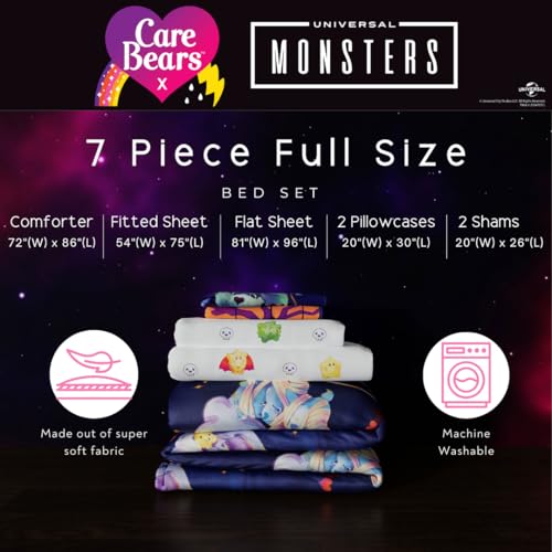 Image of Care Bears x Universal Monsters Halloween Bedding 7 Piece Super Soft Cozy Reversible Comforter and Sheet Set with Sham, Full, (Officially Licensed Product) By Franco