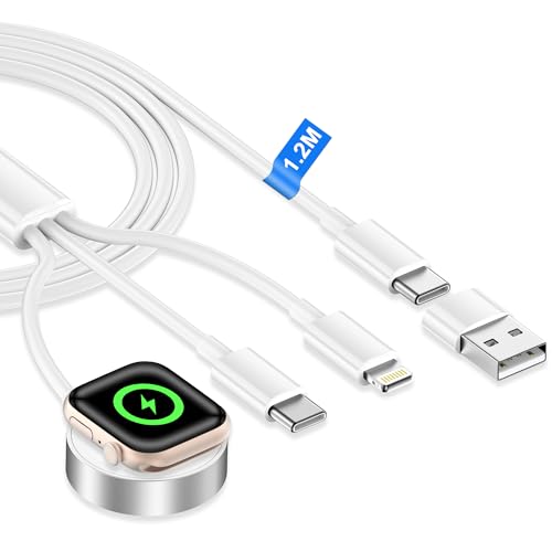 Kabel 3 w 2 do Ładowarki Apple Watch, Magnetyczna Ładowarka USB C do Zegarka Apple Watch i iPhone do Apple Watch Series 11/10/9/8/7/6/5/4/3/SE/Ultra, iPhone 17/16/15/14/13/12/11/X/8/6