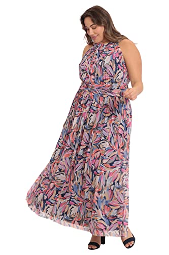 Image of London Times Women's London Times Mesh Halter Maxi Dress with Ruched Waistband Flowy Bohemian Beach Dresses
