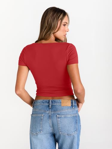 Image of Trendy Queen Womens Boat Neck Tops Short Sleeve Shirts | Compression Basic Tops,Y2K Aesthetic Slim Fit,Professional Business Casual, Polished Teacher Outfits