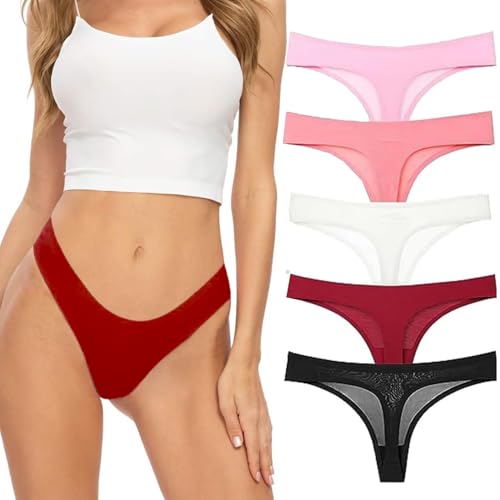 Zooma Mujer - Lote de 5 Tangas Invisible Bikini, sin Costuras Tanga Tanga, Ropa Interior Simple y c贸moda Tanga