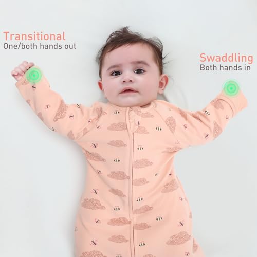 Image of 2 Pack Transitional Baby Swaddling Sacks with Arms Up Length Sleeves & Mitten Cuffs, Sleeping Sack Bag 2 Ways Zipper, Wearable Swaddle Blanket for Newborns Baby Snug Fit Calms Startle Reflex