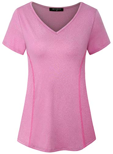 KORALHY Workout Shirts for Women Short Sleeve, Ladies Cute Activewear Fitness Clothes Yoga Running Walking Hiking Shooting Mountaineering Gym Shirts for Leggings Red Medium