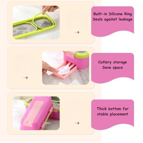 Image of Homeoculture Stainless Steel Kids Lunch Box 3 Compartment 500ml | Pink Astronaut Cartoon Tiffin Box with Spoon & Fork | Leakproof BPA-Free Food Container for Boys & Girls School Use (Unicorn)