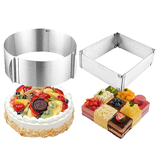 HAOYING Anillo para tartas ajustable de 15 a 30 cm, de acero inoxidable, redondo, rectangular, ajustable, molde para tartas, 10 x 10 cm hasta 18 x 18 cm, marco rectangular ajustable, 100% inoxidable Cover