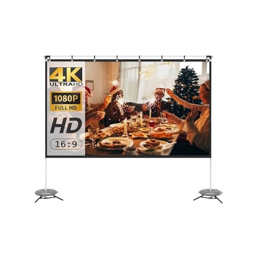 Pantalla de proyector plegable y portátil, pantalla de proyector PS1/PS2 de 100/120 pulgadas con soporte, pantalla de proyección 16:9 4K HD para películas en casa con bolsa de transporte miniatura 1