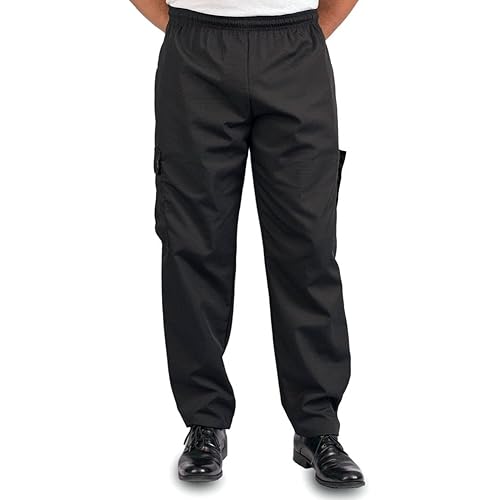 KNG Black Baggy Cargo Chef Pants for Men and Women – Drawstring Waist