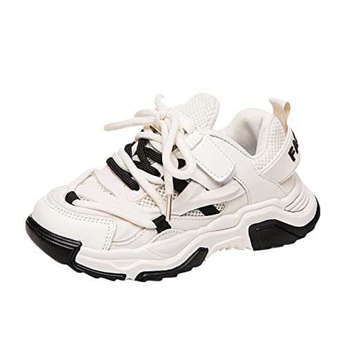 Unisex-Child Lace Up Sneakers Summer Boys Girls Running Tennis Shoes Lightweight Breathable Comfy Sport Athletic (White, 5.5-6 Years Little Child)