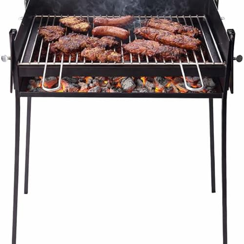 Barbacoa de Carbón Rectangular Portátil con Parrilla Elevable – Acero Resistente para Jardín y Terraz (60x40)