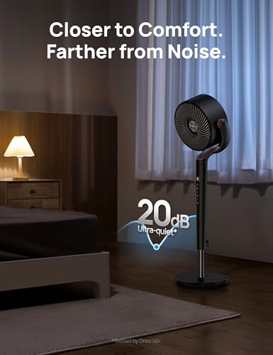 Image of DREO Fan for Bedroom, 120+120Omni-directional Oscillating Fan, 90ft, DC Motor, 20 dB Quiet Standing Pedestal Fans, 8 Speeds, 3 Modes Circulator with Remote, 35-40 inchAdjustable Height, 8H Timer, Black