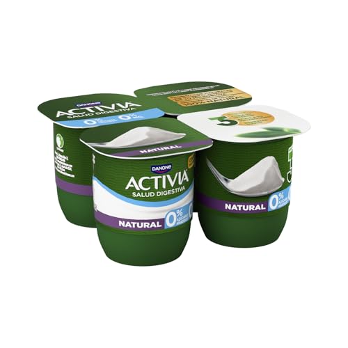 Activia Yogur Natural -Probióticos y con 0% azúcares - Pack: 4x120g
