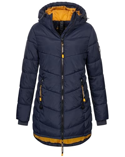 Sublevel Damen Winter Jacke Mantel Parka Steppjacke Steppmantel Wintermantel, Farbe:Navy, Größe:5XL (50)