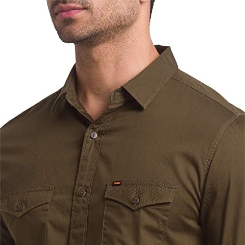 Image of Spykar Men's Slim Fit Flat Collar Full Sleeve Solid Casual Shirts