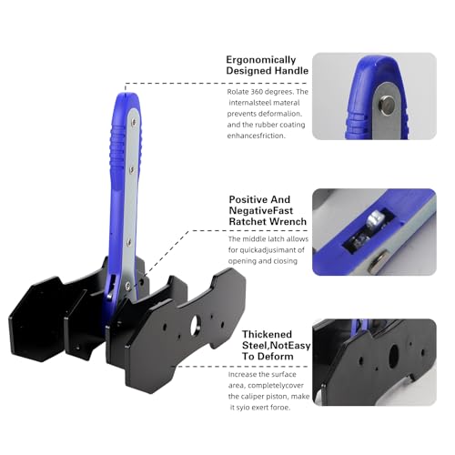 hongdounangguo Brake Caliper Compression Tool Kit with 4 Hooks & Steel Plates - 360° Swing Ratchet for Single/Twin/Quad Piston Calipers Heavy-Duty Brake Pad Spreader Car Repair Tool by hongdounangguo - Image 3